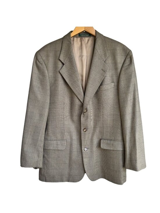 Brandini Other - Brandini Le Collezioni Mens 41R Wool Silk Plaid Blazer Two Button Brown Canada